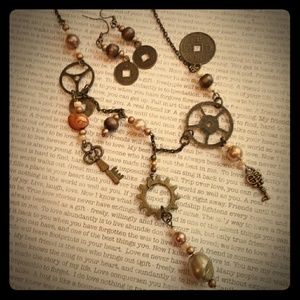 Steampunk Jewelry Set earrings & necklace